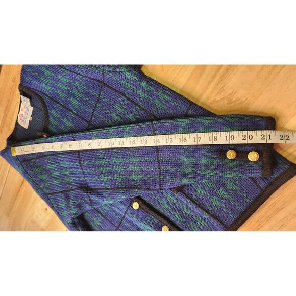 Vintage Tally Ho Blue Green Plaid Cardigan Knit Sweater Women Medium Like NEW - Picture 8 of 8